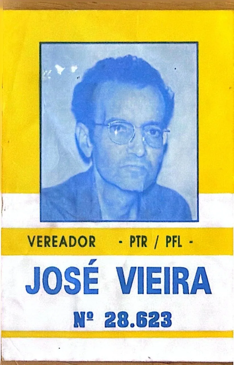 Santinho de campanha de Zé Vieira, candidato a vereador em Pontalina em 1988